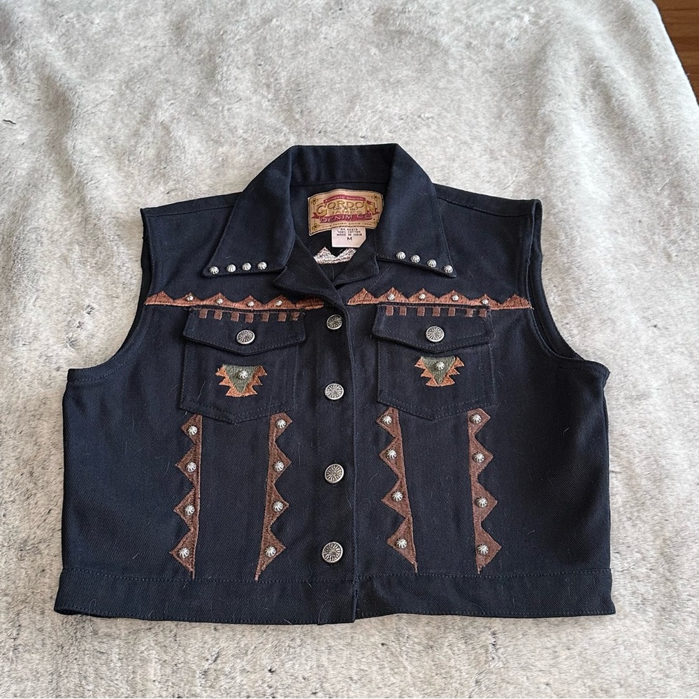 Women's Black and Brown Embroidered Vest